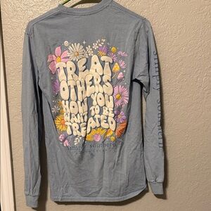 Simply Southern Light Blue Long Sleeve Tee with Floral 'Treat Others' Graphic